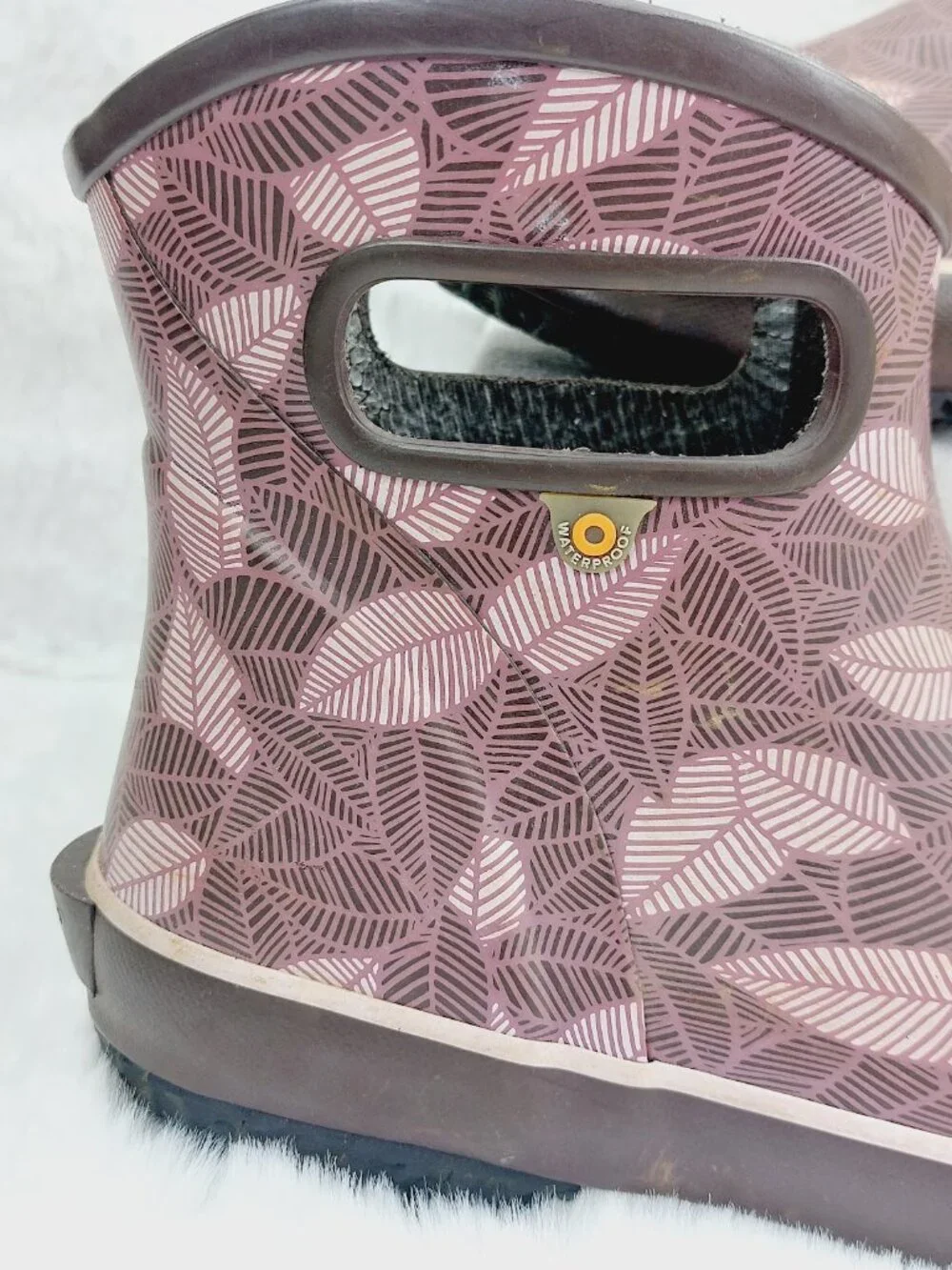 Bogs Women's Coral Patch Leaf Handle Rubber Pull-On Ankle Rain Boots Size 8
